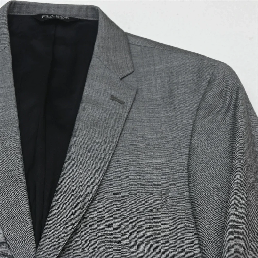 Jos A Bank 41L 34x32 Gray Sharkskin 100% Wool Traveler Mens Jacket Pants Suit